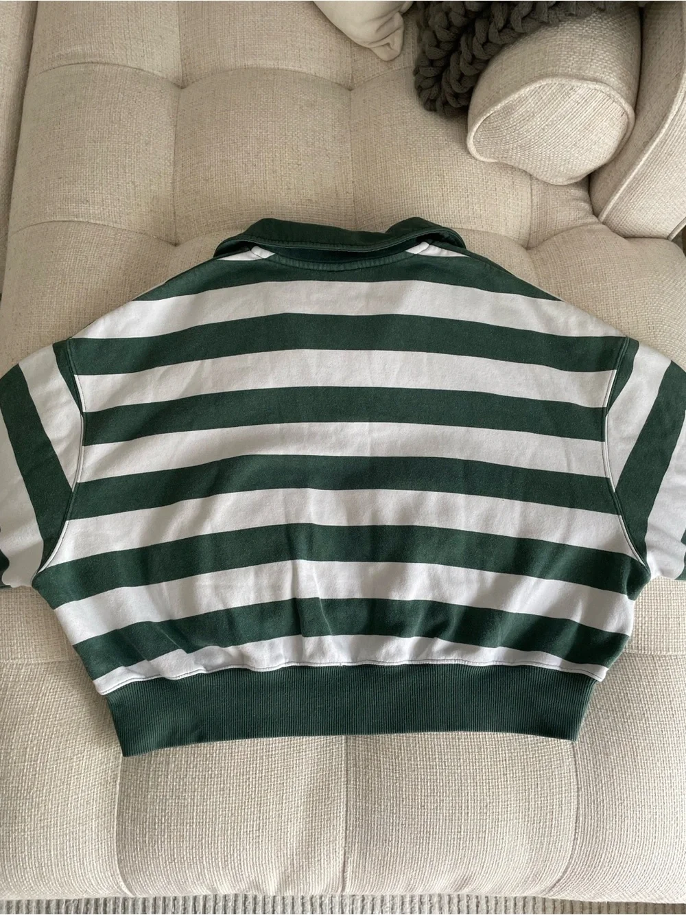 Nike Phoenix Cropped Rugby Polo Striped Sweatshirt Top Green White
